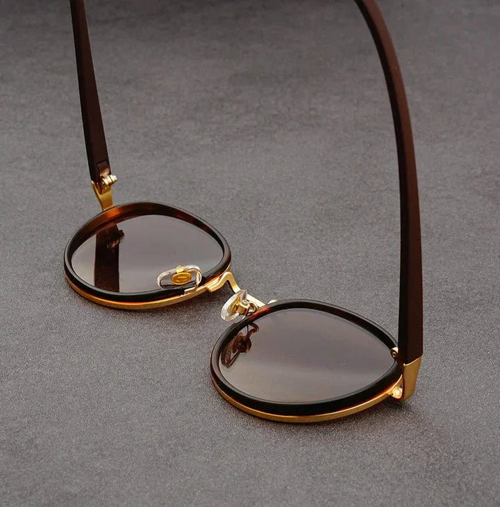 Carson | Sleek Round Retro Sunglasses With Gold Frame