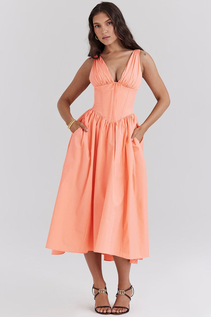 Rosie | Elegant V-Neck Floral Midi Dress
