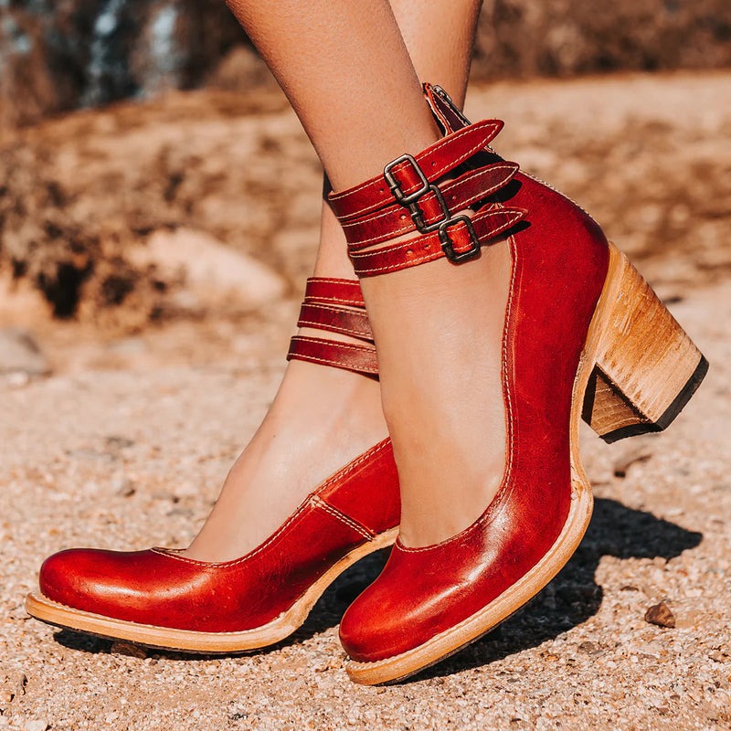 Tessa | Stylish Tan Leather Block Heel Ankle Boots
