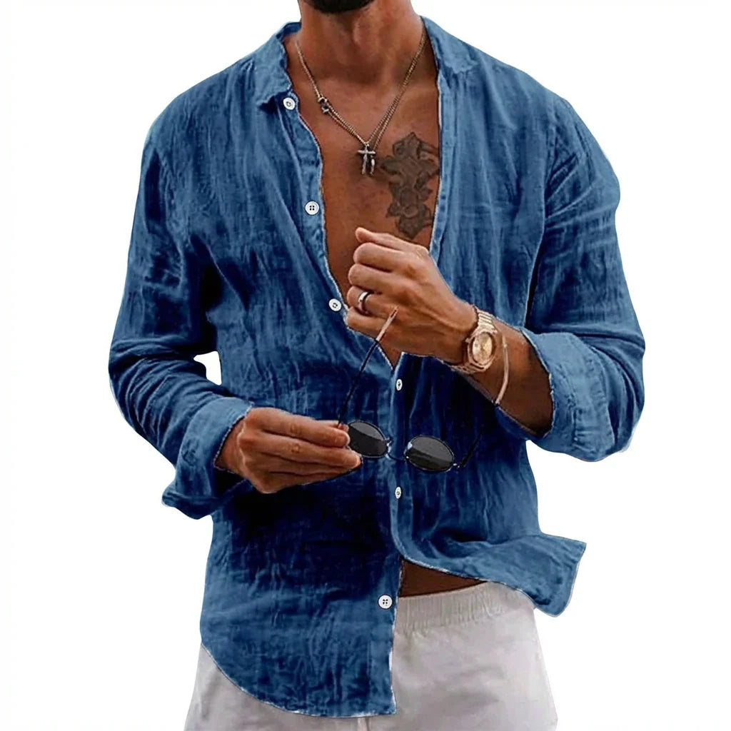 Margot | Elegant White Button-Up Linen Shirt Men's Summer Style