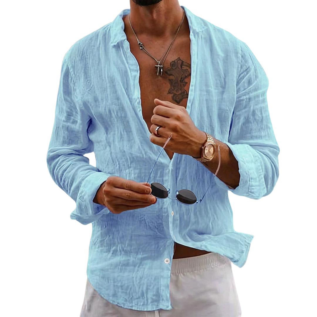 Margot | Elegant White Button-Up Linen Shirt Men's Summer Style