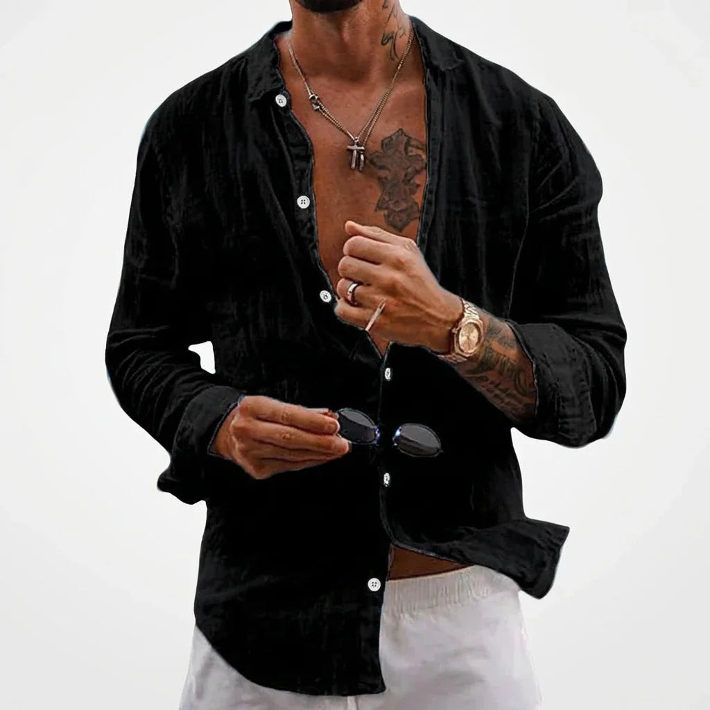 Margot | Elegant White Button-Up Linen Shirt Men's Summer Style
