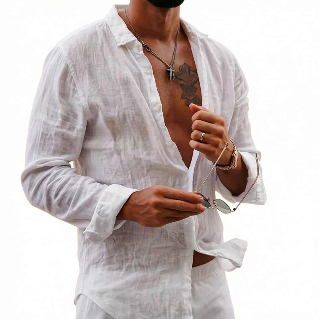 Margot | Elegant White Button-Up Linen Shirt Men's Summer Style