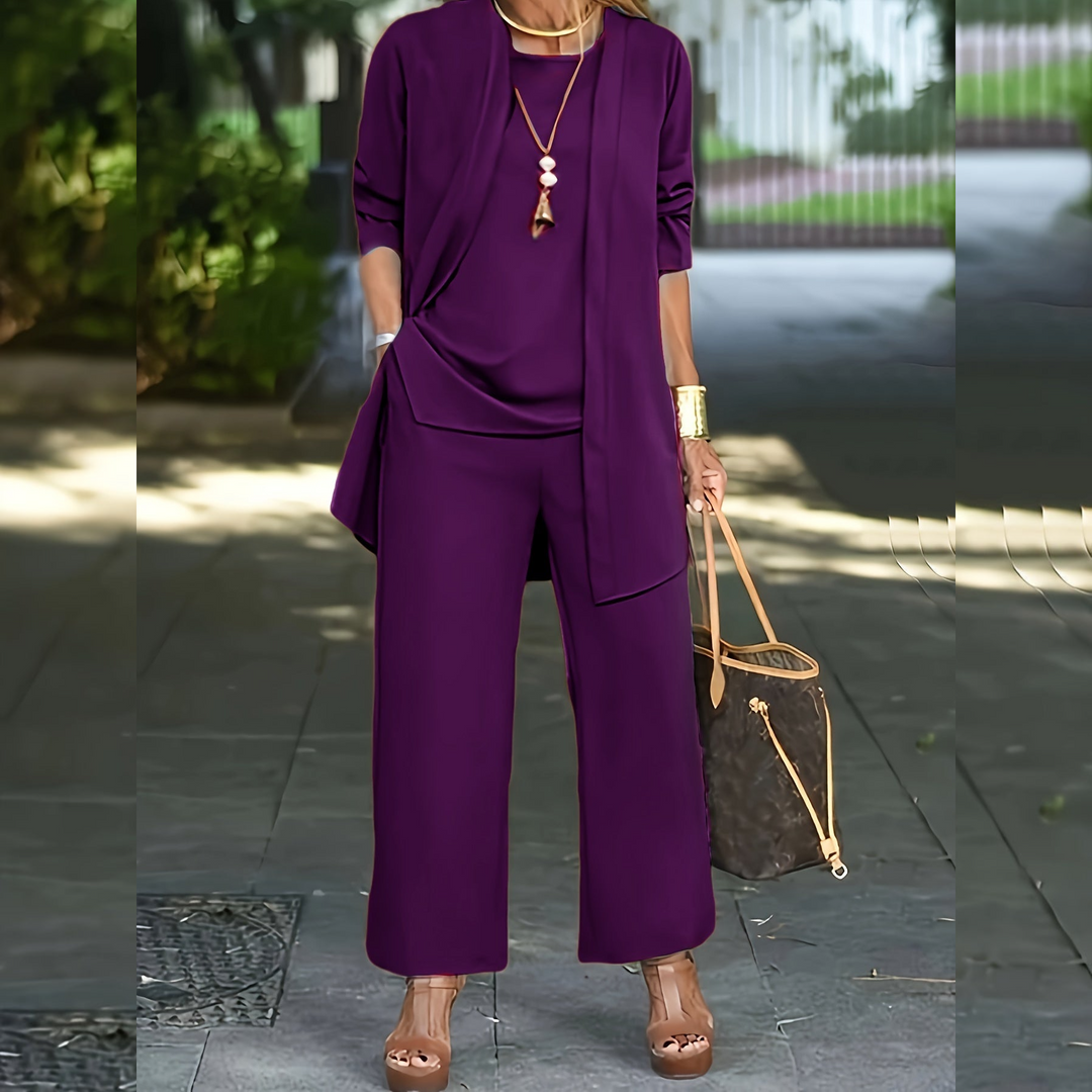Darla | Chic Wide-Leg Three-Piece Set With Long Blazer