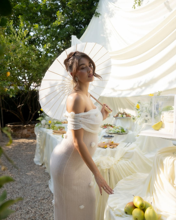 Sybil | Elegant Off-Shoulder Floral Maternity Maxi Dress