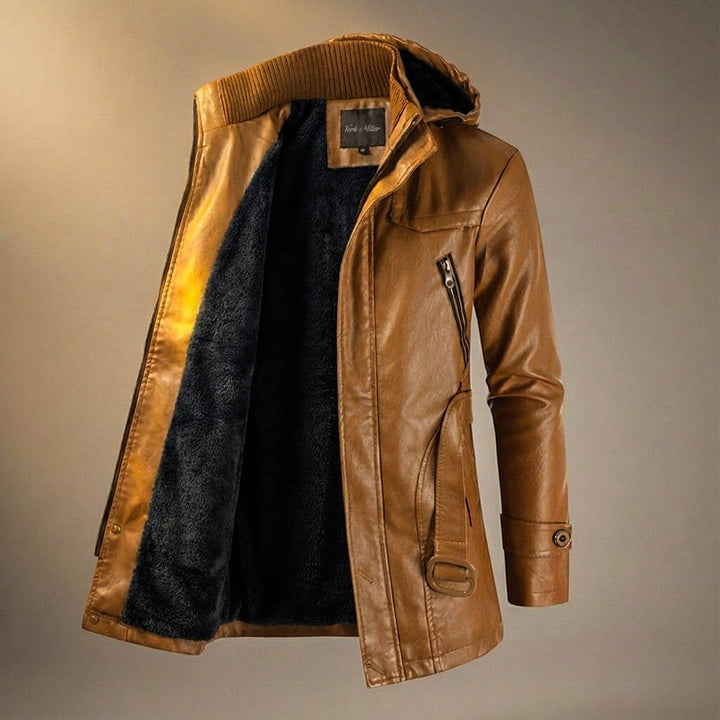 Wren | Sleek Hooded Leather Jacket With Fleece Lining