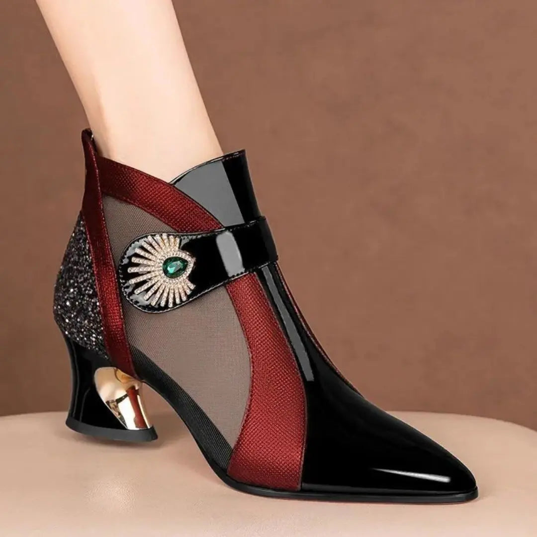 Margot | Sleek Patent Leather Ankle Boots With Metallic Block Heel