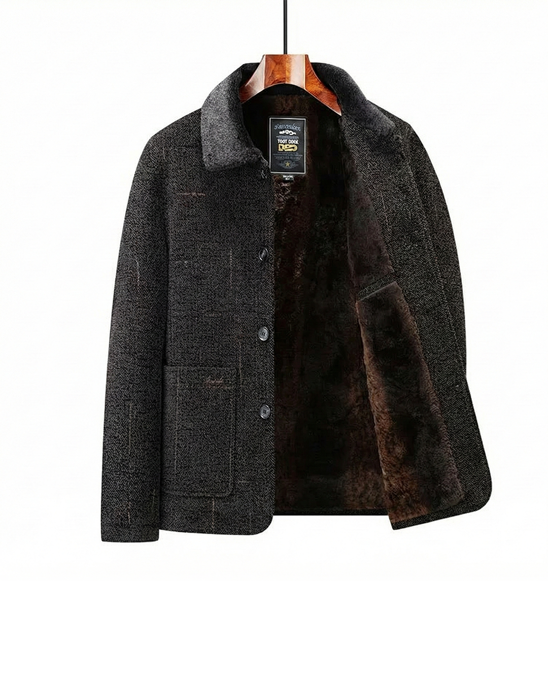 Tessa | Elegant Herringbone Wool Jacket With Fur Lining