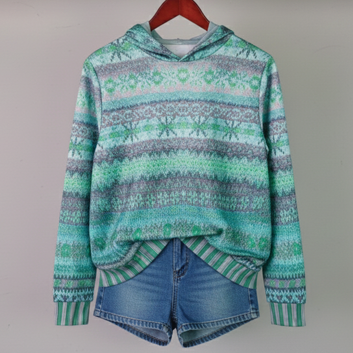 Elyse | Stylish Fair Isle Hooded Pullover With Relaxed Fit