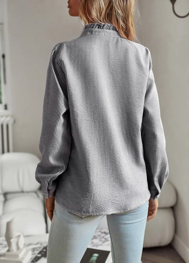 Valerie | Elegant Ruffle Collar Long Sleeve Button Up Blouse