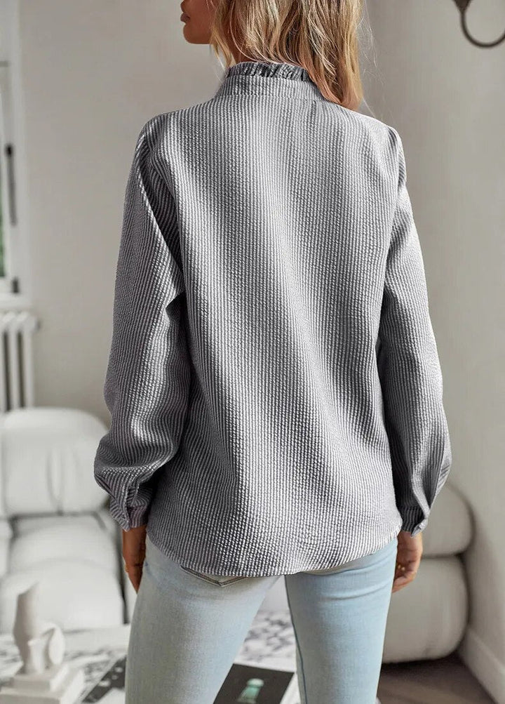 Valerie | Elegant Ruffle Collar Long Sleeve Button Up Blouse