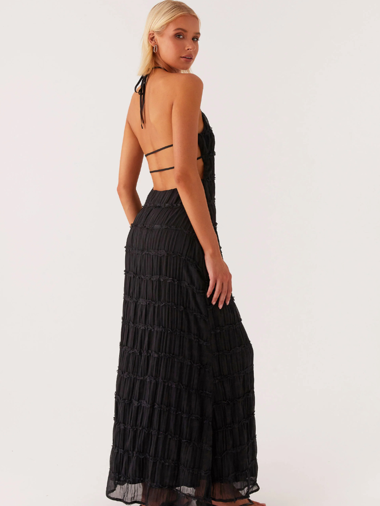 Sybil | Elegant Textured Halter Maxi Gown