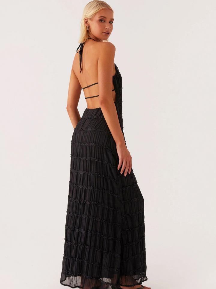 Sybil | Elegant Textured Halter Maxi Gown