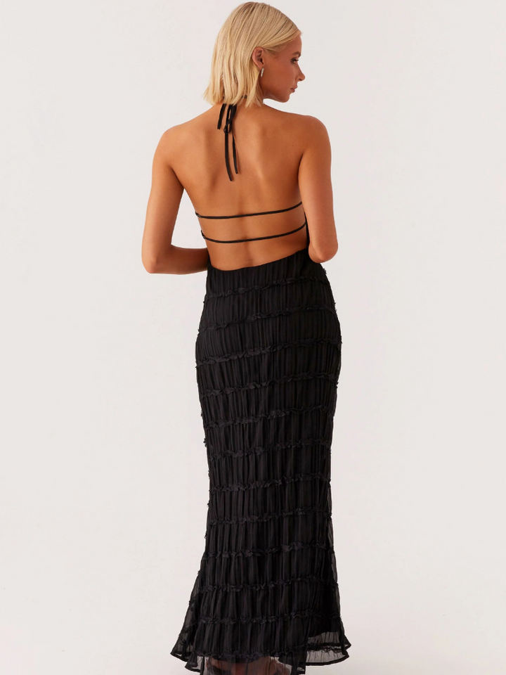 Sybil | Elegant Textured Halter Maxi Gown