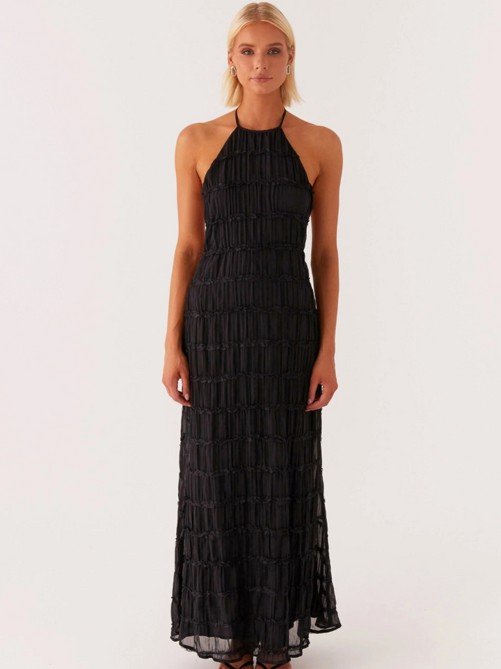 Sybil | Elegant Textured Halter Maxi Gown