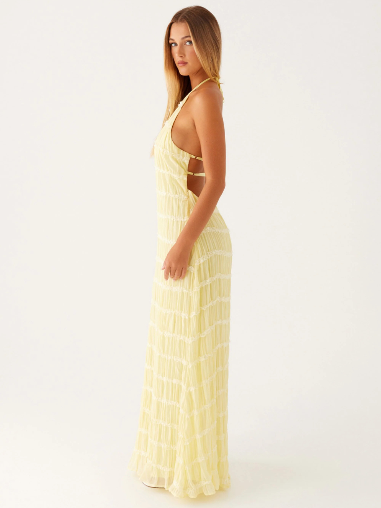 Sybil | Elegant Textured Halter Maxi Gown