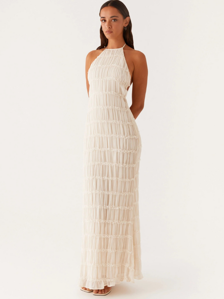Sybil | Elegant Textured Halter Maxi Gown