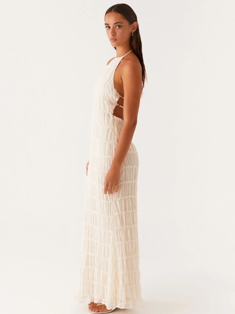 Sybil | Elegant Textured Halter Maxi Gown
