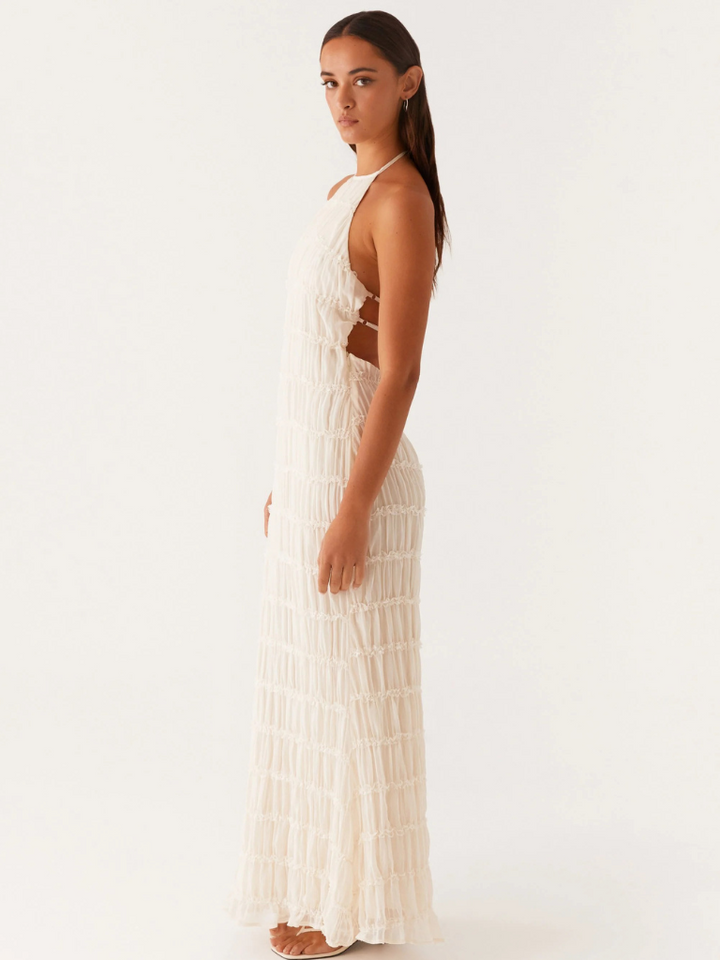 Sybil | Elegant Textured Halter Maxi Gown