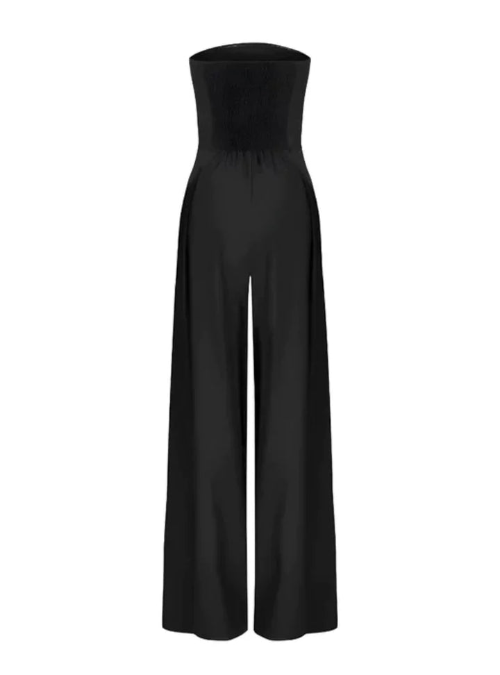 Valentina | Elegant Strapless Wide Leg Jumpsuit Navy