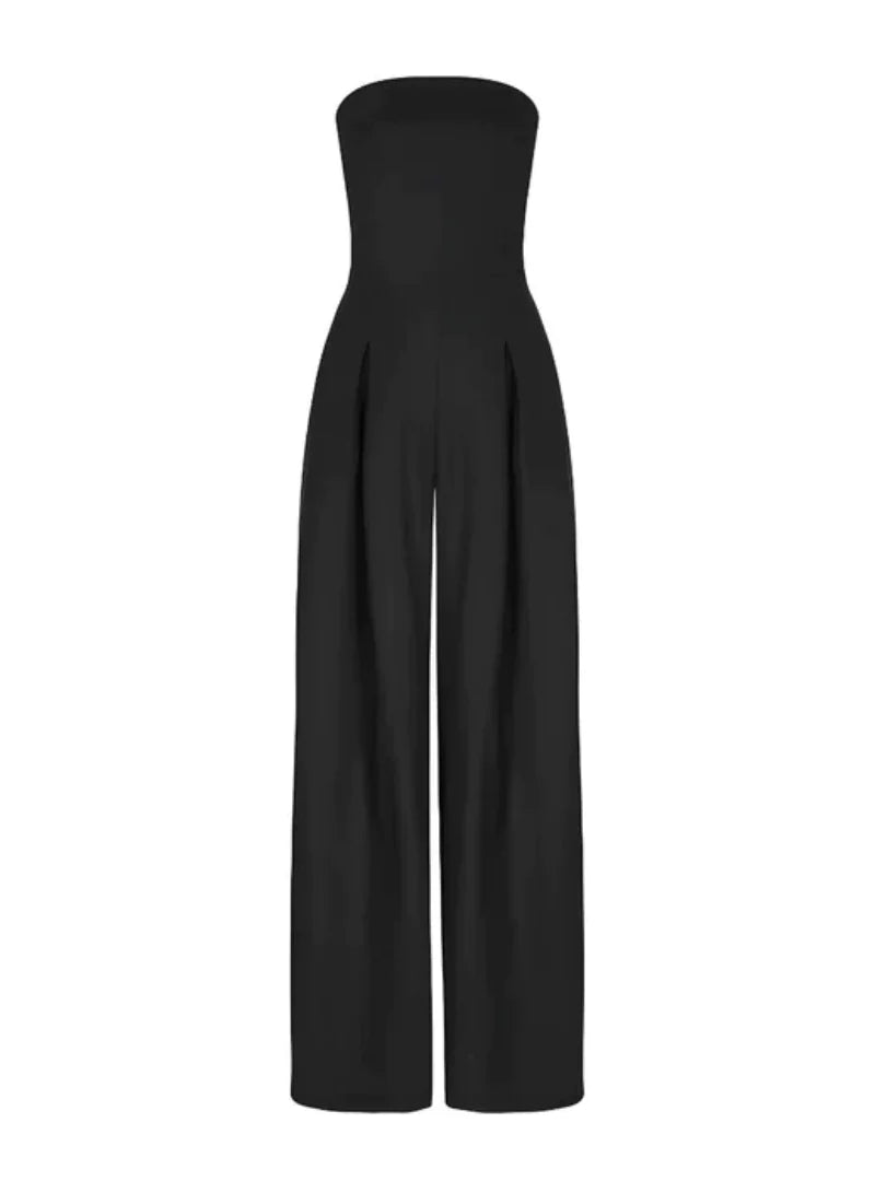 Valentina | Elegant Strapless Wide Leg Jumpsuit Navy