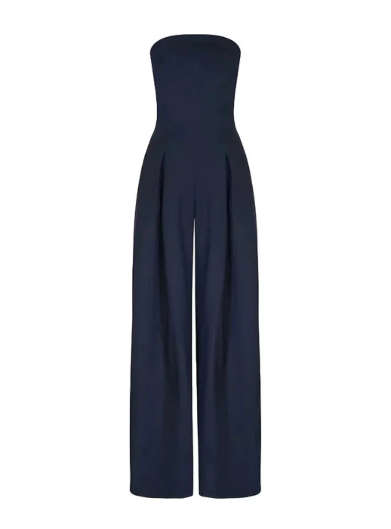 Valentina | Elegant Strapless Wide Leg Jumpsuit Navy