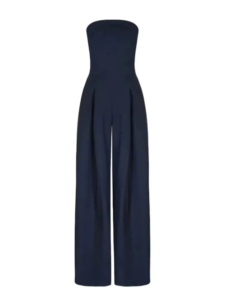 Valentina | Elegant Strapless Wide Leg Jumpsuit Navy