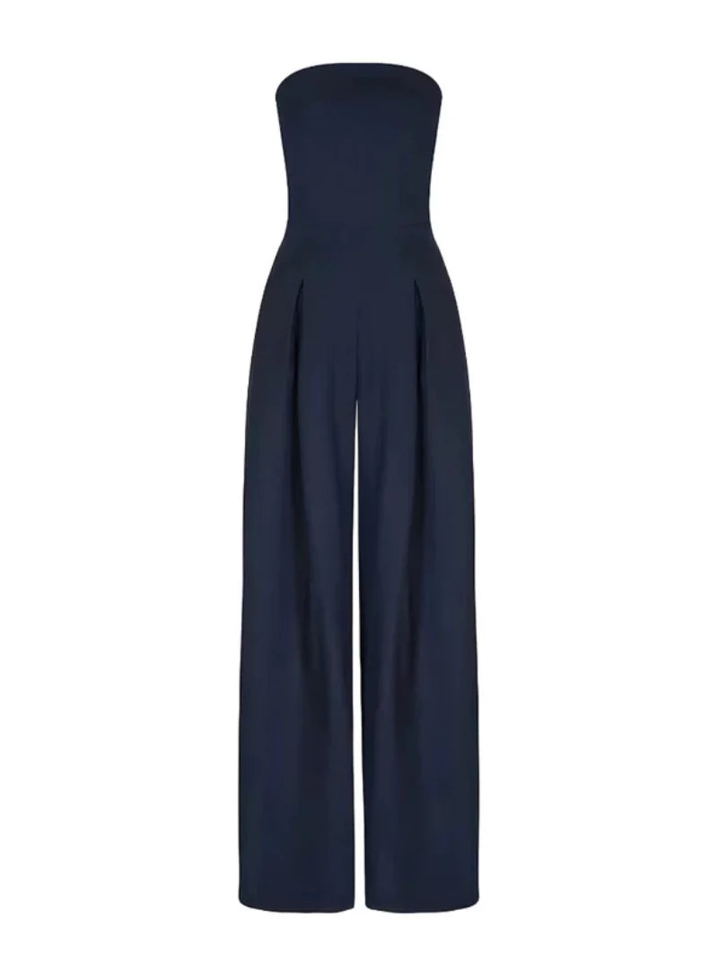 Valentina | Elegant Strapless Wide Leg Jumpsuit Navy