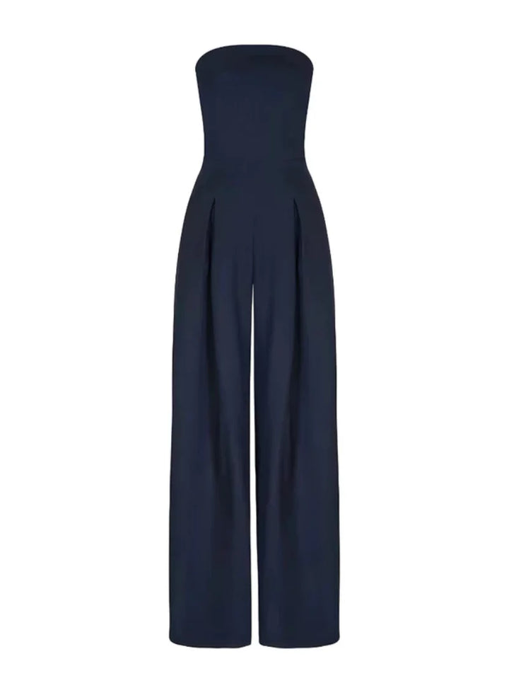 Valentina | Elegant Strapless Wide Leg Jumpsuit Navy
