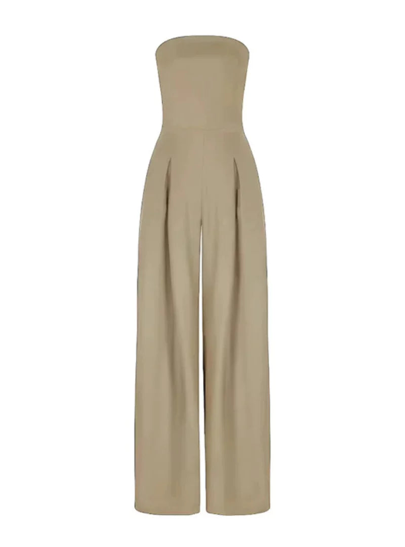 Valentina | Elegant Strapless Wide Leg Jumpsuit Navy