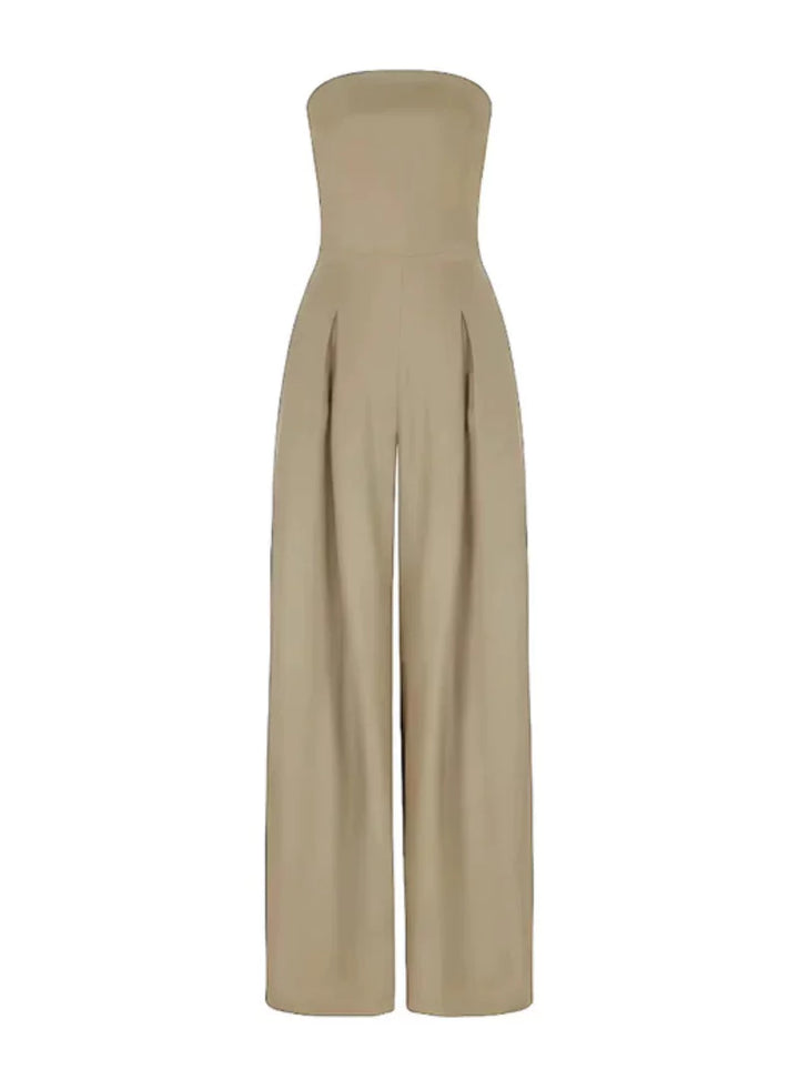 Valentina | Elegant Strapless Wide Leg Jumpsuit Navy