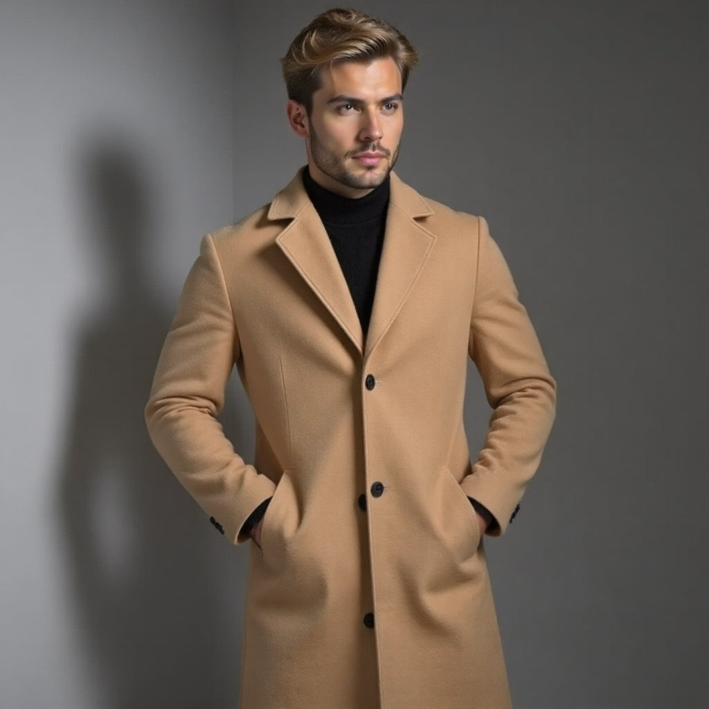 Eleanore | Elegant Men's Grey Slim Fit Wool Overcoat