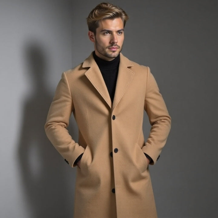 Eleanore | Elegant Men's Grey Slim Fit Wool Overcoat