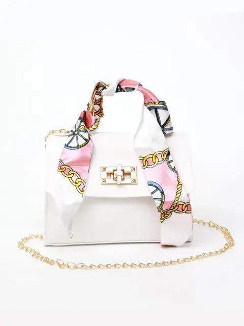 Freya | Elegant Black Chain Crossbody Bag With Scarf Handle