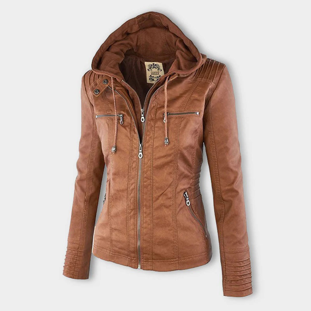 Zara | Chic Hooded Faux Leather Moto Jacket With Zip Details