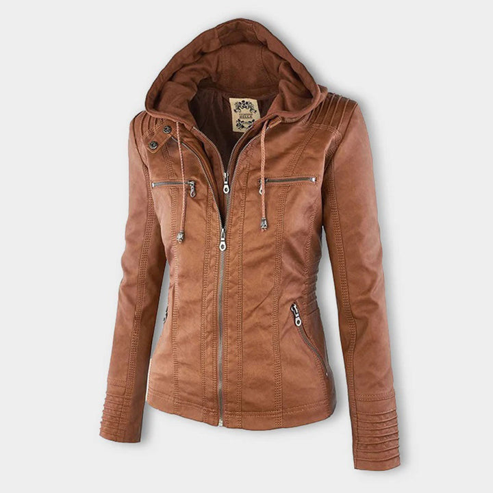 Zara | Chic Hooded Faux Leather Moto Jacket With Zip Details
