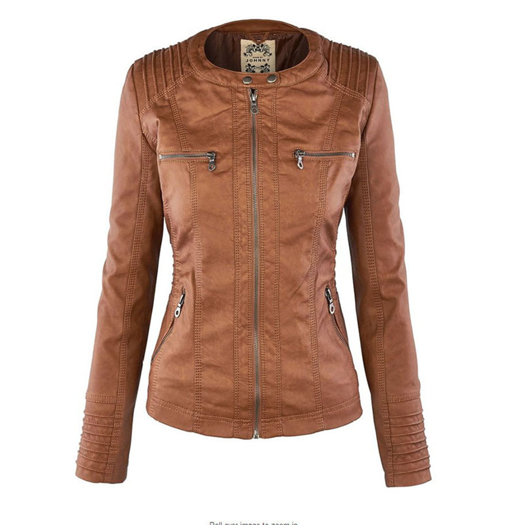 Zara | Chic Hooded Faux Leather Moto Jacket With Zip Details