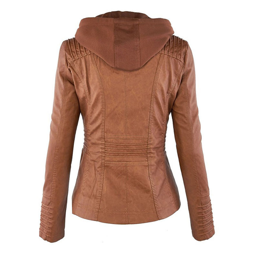 Zara | Chic Hooded Faux Leather Moto Jacket With Zip Details