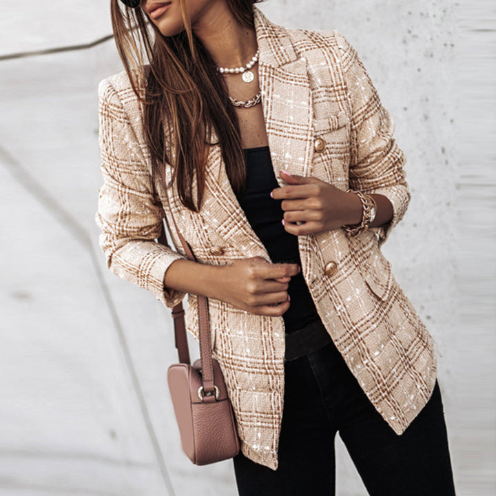 Eleanore | Elegant Brown Tweed Single Button Fitted Blazer