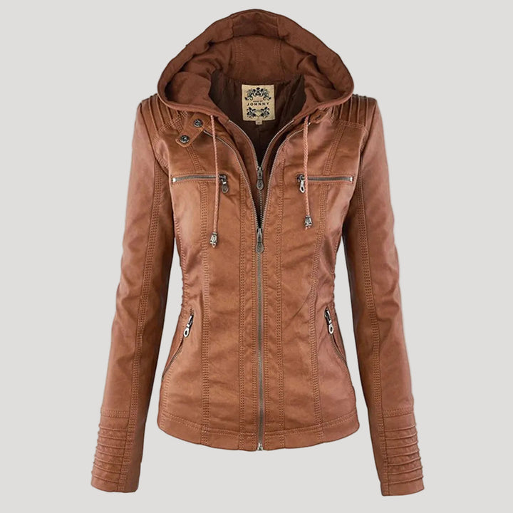 Zara | Chic Hooded Faux Leather Moto Jacket With Zip Details