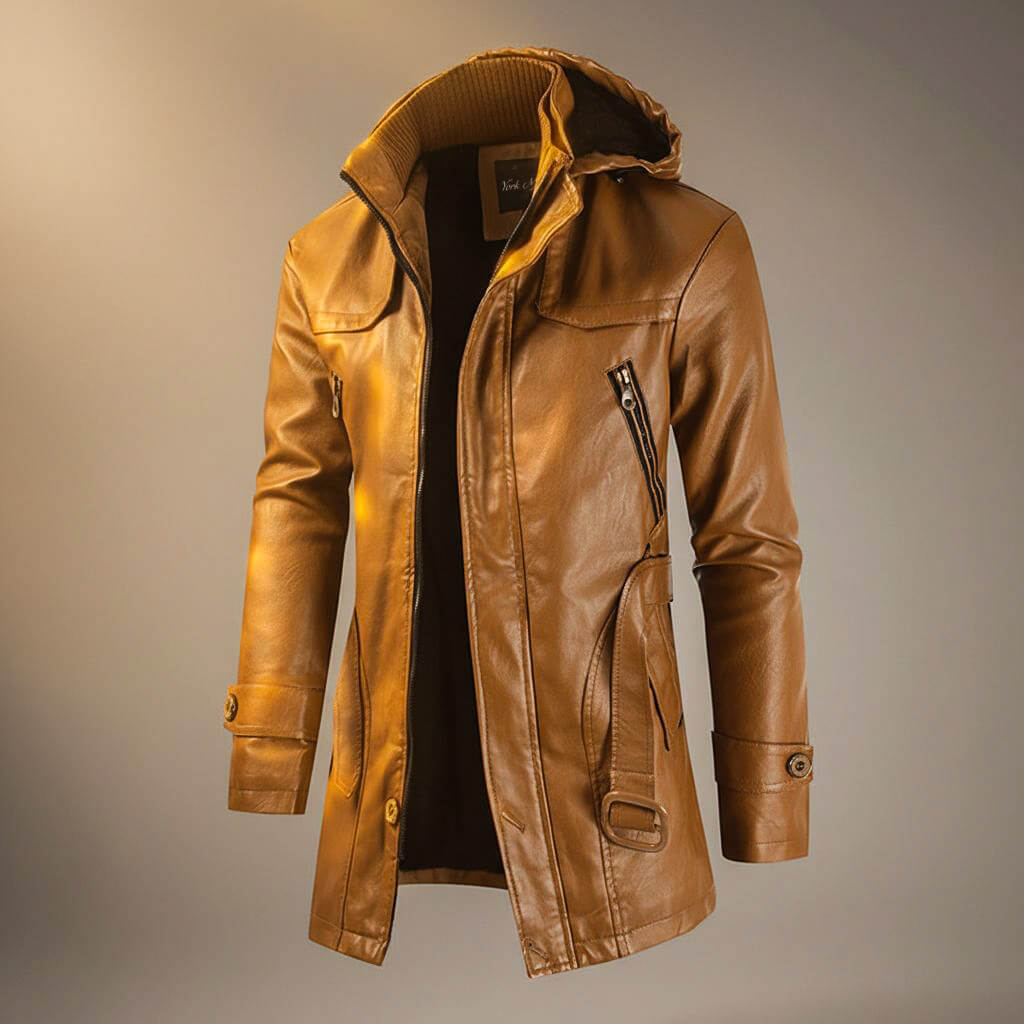 Wren | Sleek Hooded Leather Jacket With Fleece Lining