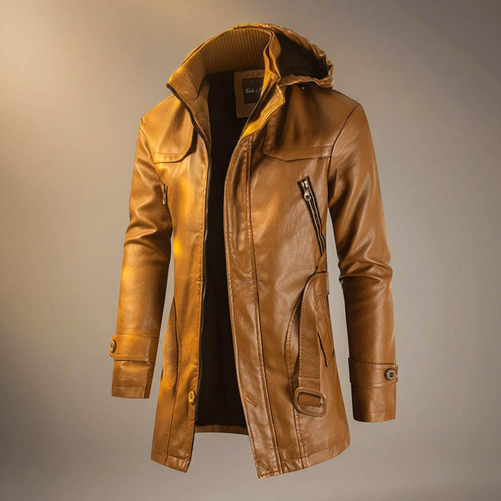 Wren | Sleek Hooded Leather Jacket With Fleece Lining