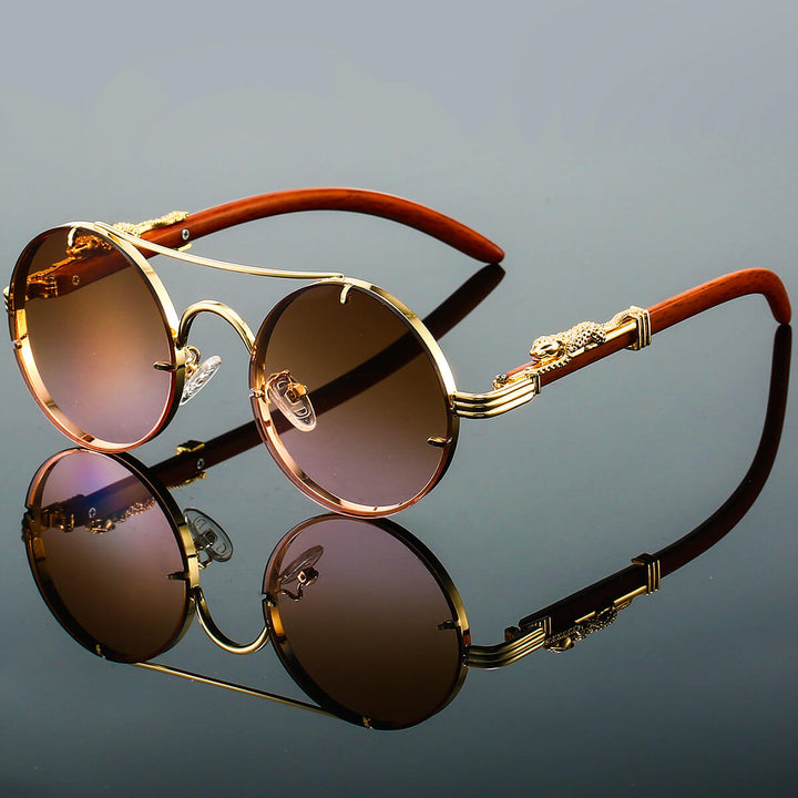 Celeste | Elegant Round Gold Frame Sunglasses With Blue Gradient Lenses
