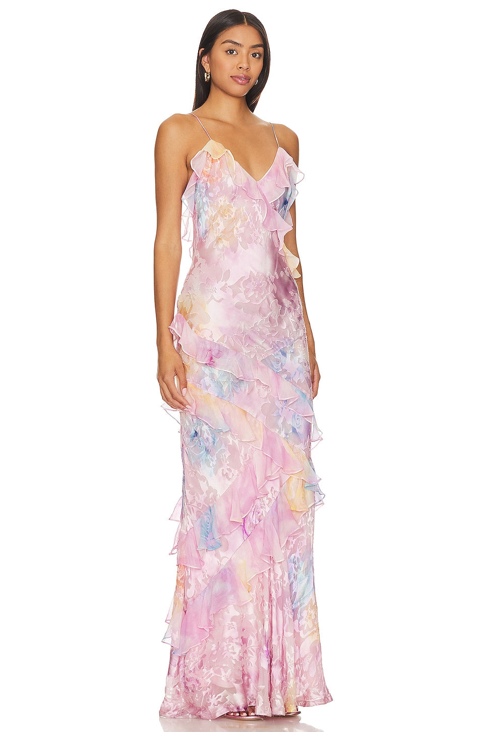 Sybil | Elegant Tiered Ruffle V-Neck Floral Maxi Dress