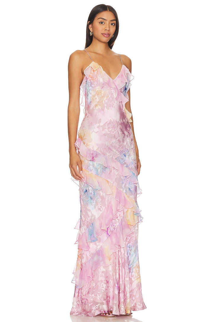 Sybil | Elegant Tiered Ruffle V-Neck Floral Maxi Dress
