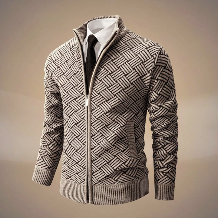 Noah | Stylish Geometric Pattern Zip-Up Cotton Cardigan
