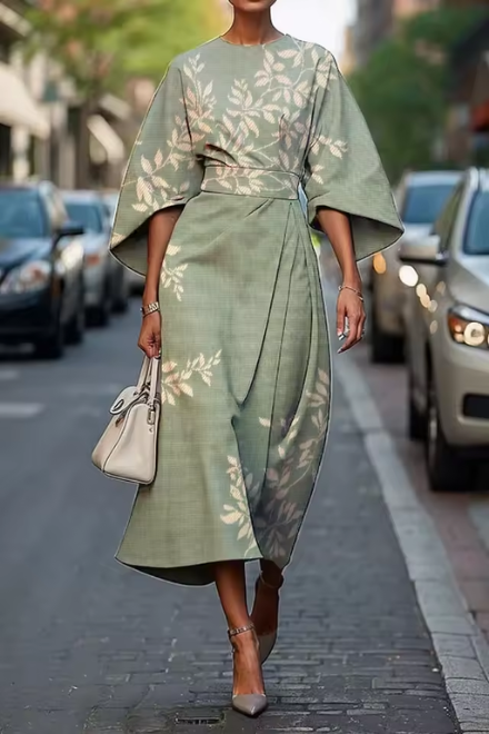Sybil | Elegant Floral Print Midi Dress With Flutter Sleeves