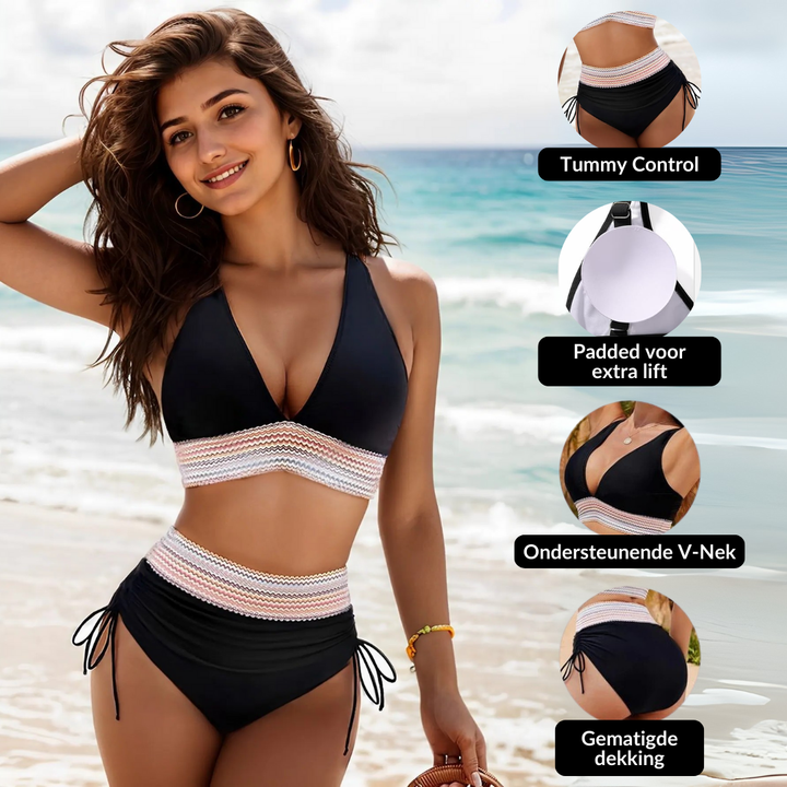 Penelope | Stylish Halter High Waisted Bikini Set With Tummy Control