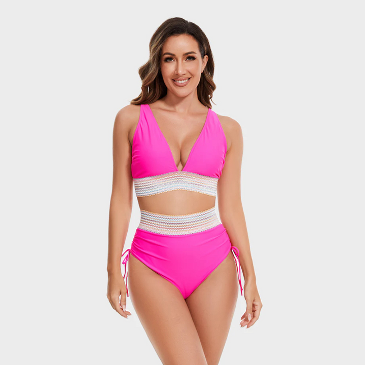 Penelope | Stylish Halter High Waisted Bikini Set With Tummy Control