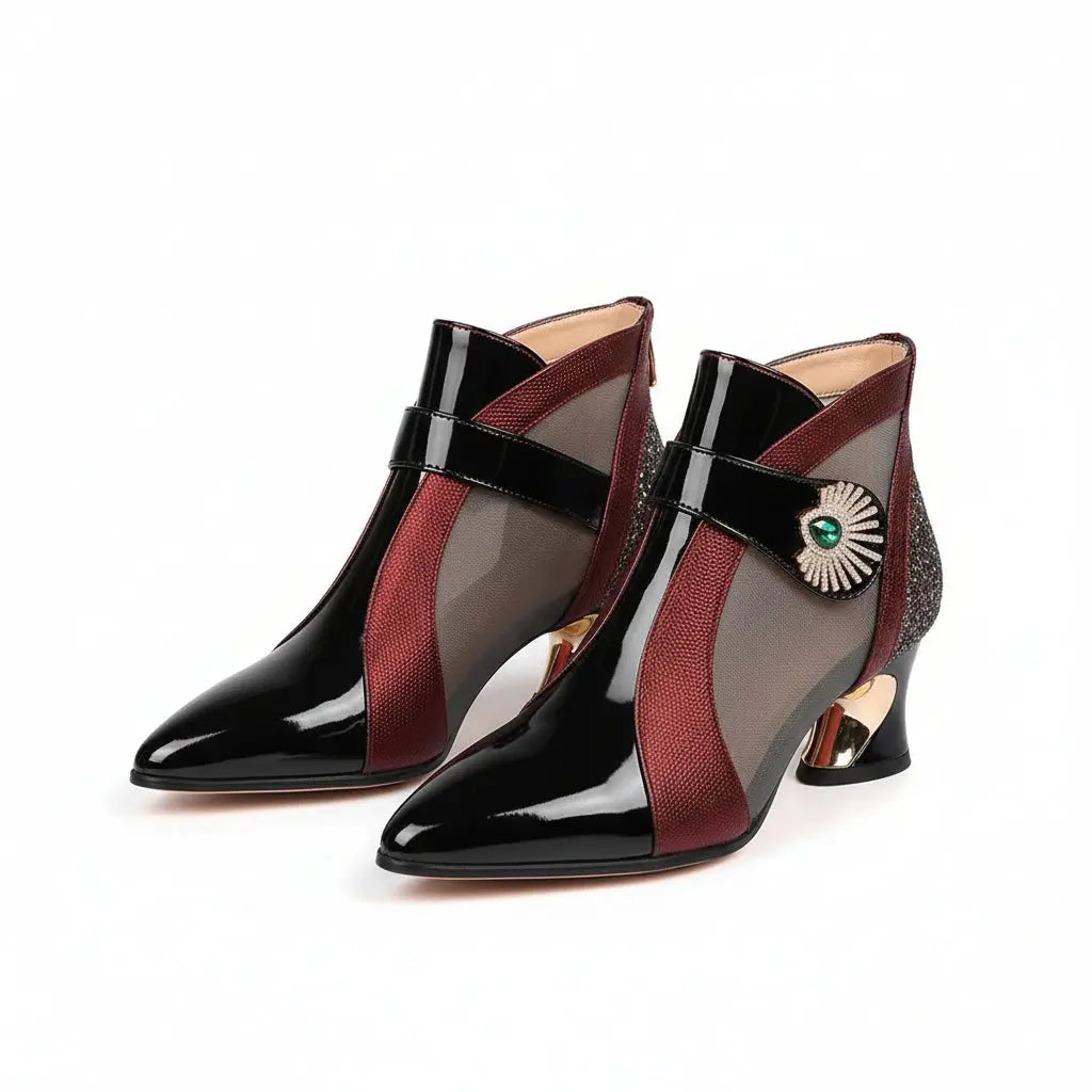 Margot | Sleek Patent Leather Ankle Boots With Metallic Block Heel